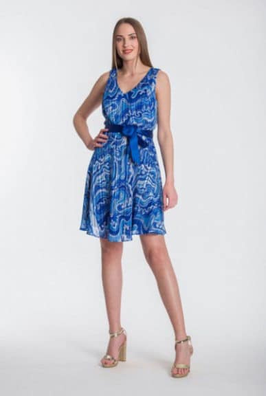 Maras Collection Κοντό Φόρεμα Αμάνικο Λούρεξ Εμπριμέ Γαλάζιο-Μπλε