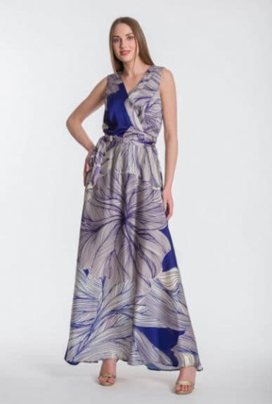 Maras Collection Μακρύ Γυναικείο Φόρεμα Σατέν Αμάνικο Μπλε-Μωβ